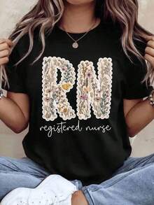 1 camiseta de enfermera registrada con diseño floral para enfermeras, regalo para profesionales médicos, camiseta para hombres y mujeres con diseño botánico, 180g 100% algodón. - Negro - Ver 8