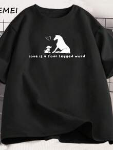 blusas para mujer Love Is A Four Legged Word T-Shirt Men Women Funny Horse Dog Lover Pet T Shirt Print Man Cool Loose O-neck Tops Streetwear - Negro - Ver 1