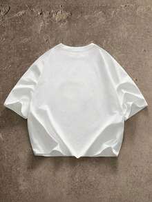 Camiseta de manga corta con cuello redondo y estampado de calaveras góticas para hombre de talla grande, verano - Blanco - Ver 6