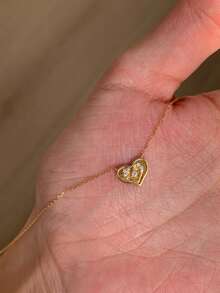 1pc Gold Radiant Textured CZ Encrusted Heart Pendant Necklace, Delicate Minimalist Vintage Aesthetic Necklace For Women, Suitable For Daily Wear, Vacation, Back To School, Date, Valentine's Day, Birthday - Gold - View 5