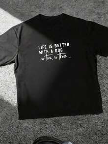 Camiseta Casual: La Vida Es Mejor Con Un Perro, Dos O Tres - Negro - Ver 6