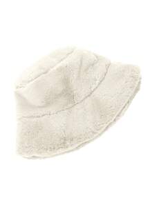 1pc Milky White Faux Rabbit Fur Soft Bucket Hat, Fluffy Thick Warm Material Keeps You Cozy, Puffed Design Flatters Face, Versatile Solid Color Suitable For Various Autumn/Winter Outfits, Effortlessly Creates Soft, Relaxed Korean-Style Winter Look, Essential Warm & Stylish Accessory - Fisherman's Hat - View 10