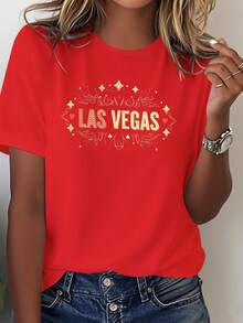 Camiseta cómoda de color sólido para mujer con el símbolo del póker de Las Vegas, blusas para mujer - Rojo - Ver 7