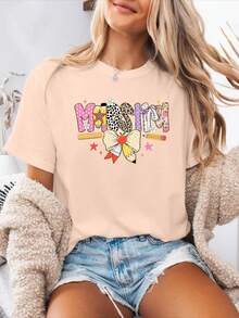 Camiseta de Mujer Nueva y a la Moda 2026 con Estampado de Letras Españolas, Camiseta Casual de Primavera Verano, Cuello Redondo, Manga Corta, Camiseta Deportiva, Top de Mujer PEHB - durazno - Ver 6