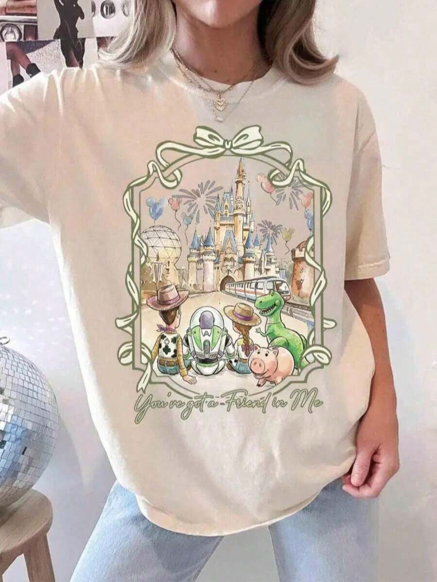 Camiseta holgada y oversize con lazo estilo Coquette de Disney Toy Story 5, Camiseta de Toy Story de Disneyworld, Camiseta a juego familiar de Disneyland, Camiseta "Tienes un amigo en mí" - Blanco - Ver 1