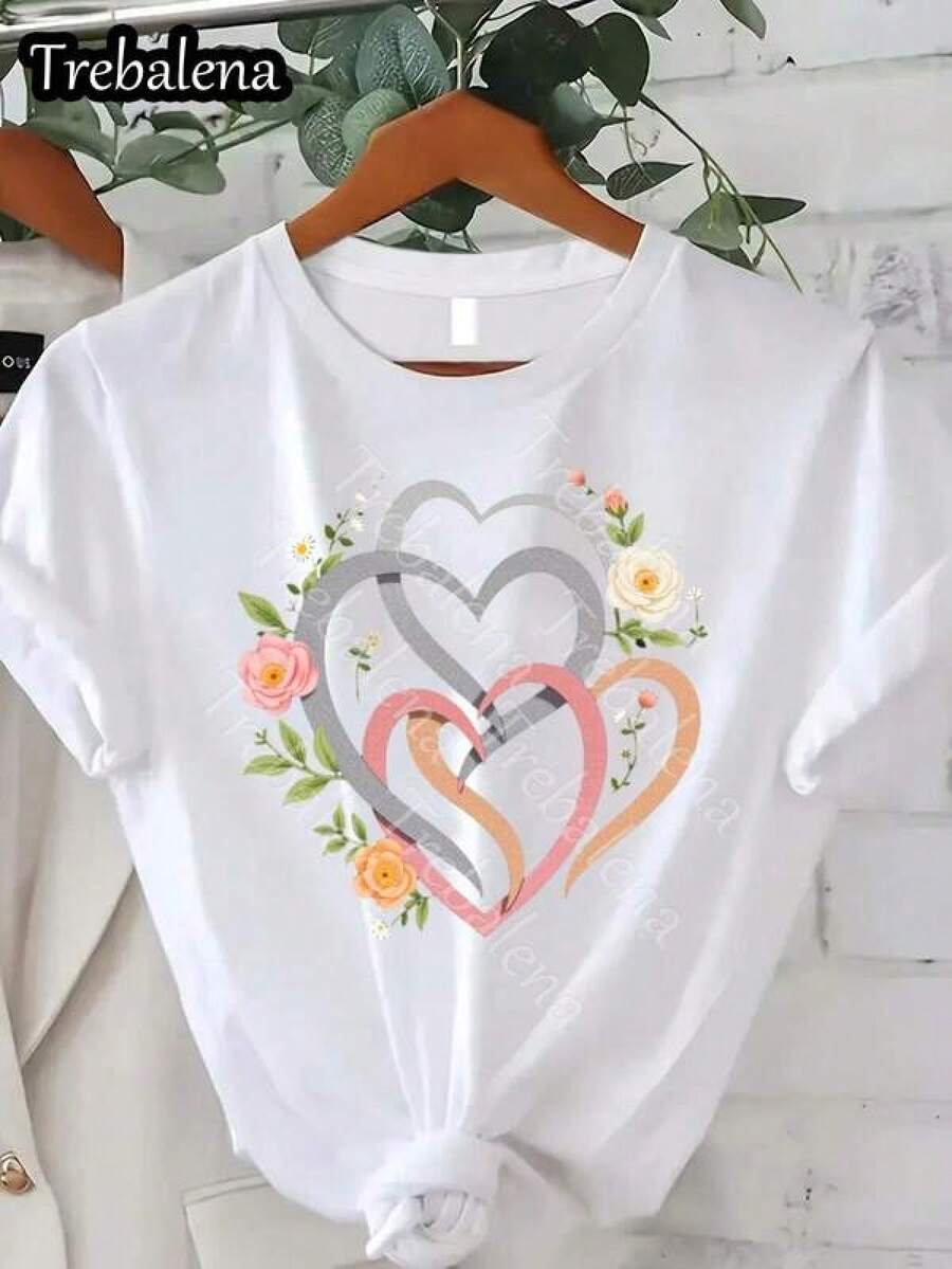 Camiseta unisex de manga corta,TrebalenaMujeresFloralCorazónImprimirCamiseta-CortoMangaRedondoCuelloInformalBlusaConAleatorioFlorPatrones,CómodoDiarioRopaVeranoPrimaveraOtoñoTops,MáquinaLavablePara,Semi-formalEventos&InformalConjuntos de ropa deportivahombre, , , Dazymujer,romwehombres, bohochic,maestrasregalos,camisetaparaconjuntos de mujercon curvasparamu,y2k, - Blanco - Ver 1