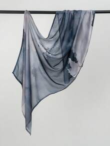 1 pieza Pañuelo de mujer de moda con estampado de teñido anudado, velo de voile, pañuelo estampado, pañuelo bohemio de alta gama con teñido anudado, pañuelo estampado de alta calidad con bordes anchos, chal suave y cómodo con protección UV, multiusos, estilo bohemio, apto para uso diario, todas las estaciones - azul grisáceo - Ver 4