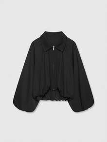 Áo khoác bomber dài tay cổ bẻ khóa kéo dáng casual mùa xuân dành cho nữ - màu đen - Xem 1
