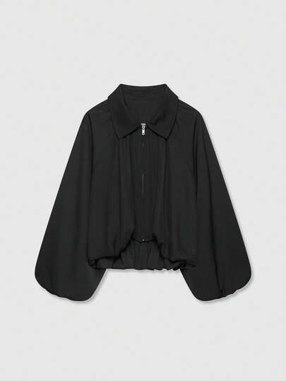Áo khoác bomber dài tay cổ bẻ khóa kéo dáng casual mùa xuân dành cho nữ
