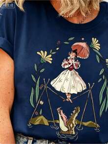 Flower Tightrope Walker Swea Tightrope Girl The Haunted Mansion Shirt Foolish Mortal Land Halloween Family Matching Outfi. Jpg Heavy-Duty Pure Cotton T-Shirt, Fashionable And Comfortable Wo's Cotton T-Shirt, Suitable For Weekends, Travel, Shopping, Outdoor Activities Or Leisure, High-Quality Durable Fabric Suitable For All Seasons, Fashionable Top, - Xanh đậm 5 - Xem 9
