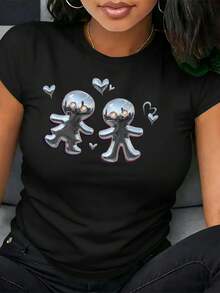1 camiseta de algodón puro para mujer, adecuada para deportes, fitness, fiestas y  de moda, 180g 100% algodón. - Negro - Ver 1