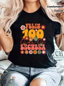 Tshirt Feliz 100 Día de Escuela Diseño Colorido y Floral y2k Ideal para Celebrar la Educación y el Aprendizaje Perfecta para Uso Casual y Cómodo Disponible en Varios Tamaños Fashion Trendy para Estudiantes de México - Negro - Ver 12
