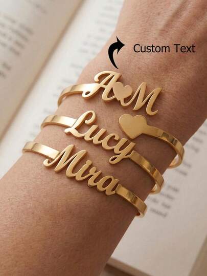 Custom Heart Initial Cuff Bracelet Personalized Name Bangle Bespoke Infinite Name Bracelet Full Bracelets For Couple Women Men Stainless Steel Jewelry Anniversary Gift Wrist Accessories