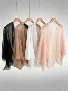 1 chiếc khăn choàng voan mềm, áo khoác cardigan mỏng nhẹ thoáng màu trơn cho nữ, mùa xuân & mùa thu - Nhiều màu - Xem 1