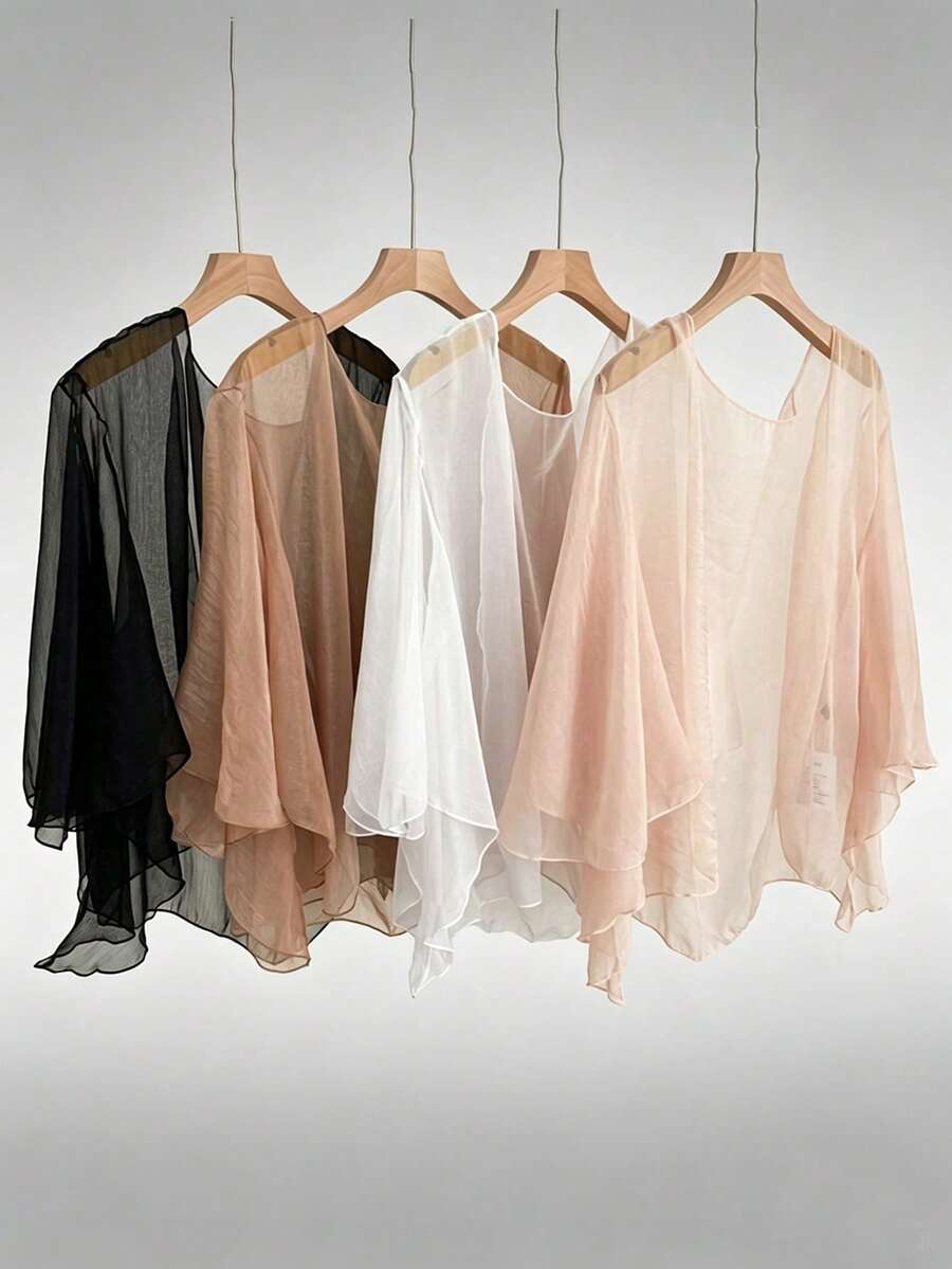 1 chiếc khăn choàng voan mềm, áo khoác cardigan mỏng nhẹ thoáng màu trơn cho nữ, mùa xuân & mùa thu - Nhiều màu - Xem 1