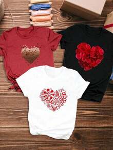 Nuevo modelo : Camiseta casual de manga corta para mujer, de una 3 pieza, con estampado floral en forma de corazón, cuello redondo, de algodón puro, transpirable, estilo deportivo informal, ideal como regalo para primavera, con diseño de mariposa, para Pascua. - Blanco - Ver 7