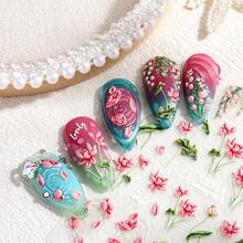 5D Spring Summer Pink Floral Nail Art Stickers, Calla Lily,Leopard Pattern,Self-Adhesive Nail Decals For And Women, Perfect For Manicure Decoration - 彩色 - 查看 11