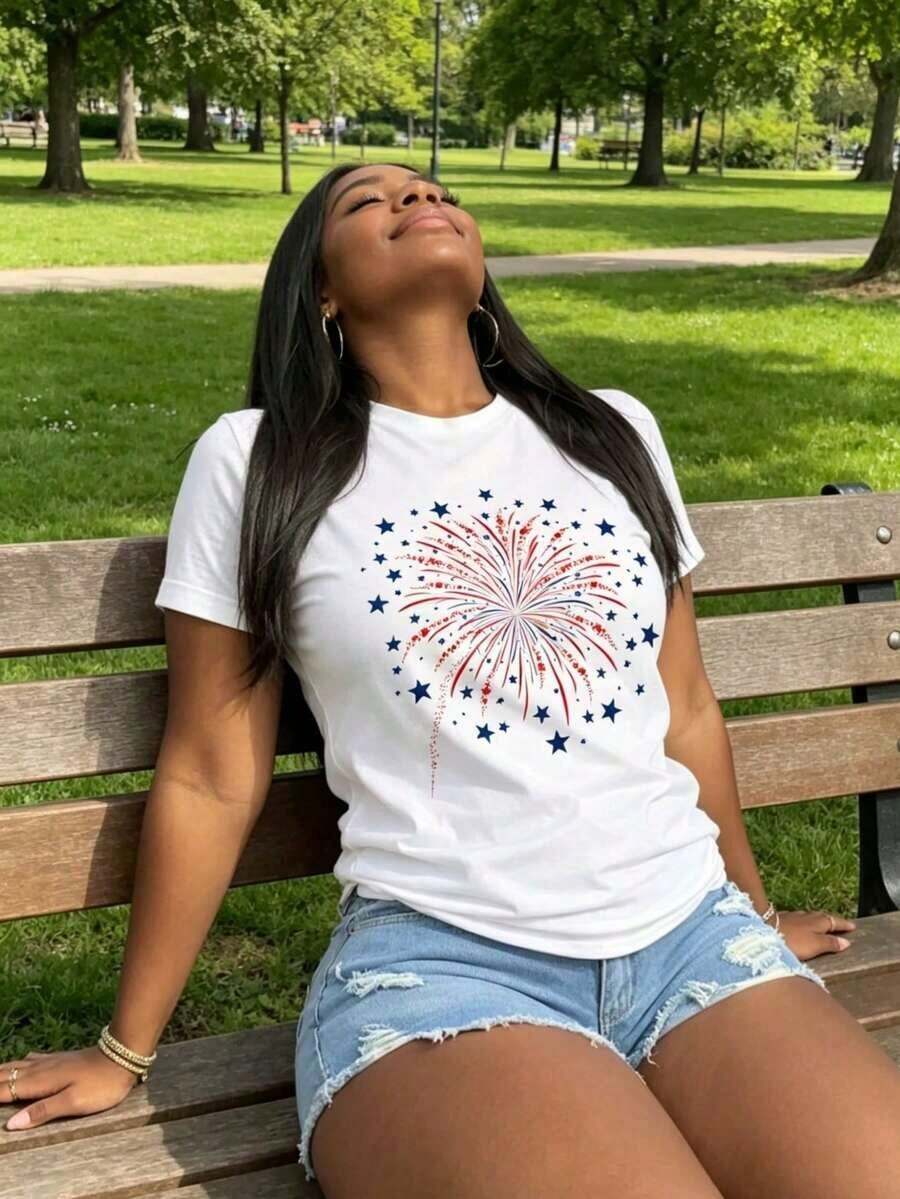 Camiseta Casual con Diseño de Fuegos Artificiales USA, Camiseta del 4 de Julio, Camiseta del Día de la Independencia, Regalo para Americanos, Camiseta Roja, Blanca y Azul, Camiseta Patriótica, Camiseta Americana.