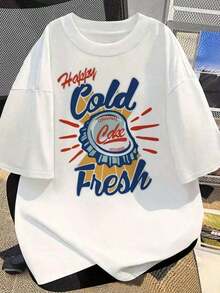 1 Piece Of Fashionable Casual Clothing For Men And Women, Women's 100% Cotton Oversized T-Shirt With Original Cold Drink Graphic Print, Summer Tops, Y2k Urban Clothing, Vintage Summer Sets For Women, Versatile, Easy To Match, Daily Wear, Urban Style, Vacation Outfits, Weekend Outfits. - 黑色 14 - 查看 3