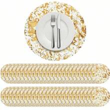 1 Set Disposable Gold Placemats, 13-Inch Round Gold Foil Mesh Pressed Autumn Dining Table Mats, Gold Metal Thin Net Table Flags, Suitable For Home Decor, Dining Table, Wedding, Birthday Party - Gold - View 2