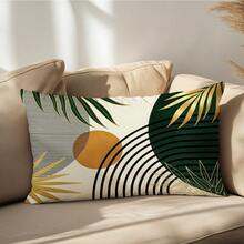 1pc Retro Geometric Leaf Pattern Throw Pillow Cover, Single-Sided Soft Peach Velvet Material, 30*50CM Cushion Cover For Modern Fabric Sofa, Indoor Decor, Party Decoration, Gift - Multicolor - View 5