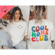 Colorful Cool Moms Club T-Shirt For Mom, Mother's Day Gift, Cool Moms Sweatshirt, Vintage Harajuku Clothing For Women, Tops - 白色 - 查看 8