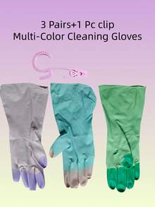 3 Pairs + 1 Piece Household Cleaning Latex Gloves, Soft & Comfortable Fit, Reusable, Suitable For Small Hands, Anti-Slip Fingertips, Applicable For Kitchen, Bathroom, Home Cleaning, Car Care, Pet Care, Dishwashing, Laundry, Stain Removal, Deep Cleaning, Household Essential - Multicolor - View 15