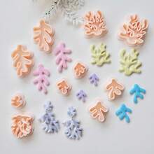 2pcs/Set Coral Shaped Polymer Clay Cutters For Earrings & Jewelry Making, Summer Ocean Series Soft Pottery Clay Molds For Pendant & Necklace Decoration Handmade, Embossing Coral Reef Earring Cutter Set - Beige - View 7
