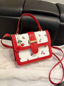 1pc This Sweet, Color-Blocked Cherry-Patterned Mini Handbag Features A Unique Design. Suitable For Various Occasions, This Versatile Shoulder/Crossbody Bag Is Perfect For Outdoor Activities, Playtime, Commuting, And More. It'S The Perfect Gift For Teenagers. - Multicolor - View 6