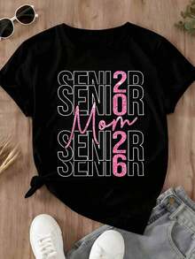 Camiseta de Mujer con Diseño de Texto Brillante Rosa para Mamá Mayor, para Uso Casual en Primavera y Verano - Negro - Ver 2