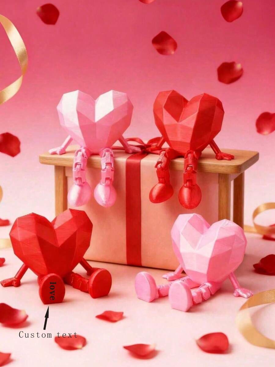 3D Printed Movable Heart-Shaped Decor, Couples Desktop Ornament/Valentine's Day Creative Gift, Perfect Choice For Indoor Decoration - Multicolor - View 1