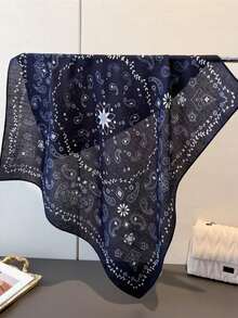 1pc Bandana With Printed Cashew Pattern, Colorblock, Versatile Daily Wear Headscarf/Neckerchief - Multicolor - View 4