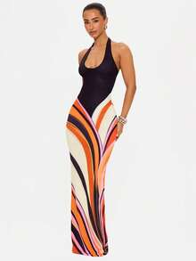Bohemian Holiday Casual High Street Spice Girl Neck Dress 2026 Summer New Sexy Skinny Halter Dress - 黑色 - 查看 3