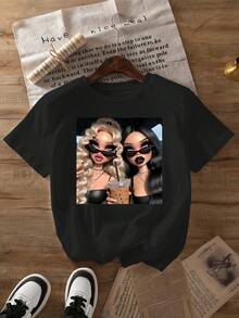 Camiseta unisex de manga corta, divertidaMuñecaImprimirCamisetaDe manga cortaRedondoCuelloInformalSuperior,AdecuadoparaPrimaverayVeranoDesgaste,MujeresRopa.playerashombre, , , Dazymujer,romwehombres, bohochic,maestrasregalos,camisetaparaconjuntos de mujercon curvasparamu,y2k, - Negro - Ver 1