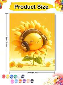 40x50cm/16x20in Smiling Sunflower Wearing Headphones DIY Digital Oil Painting Handmade Craft Adult Home Decor Holiday Gift - Sets - View 9