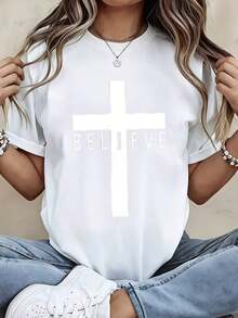 Camiseta con estampado de cruz de miembro de Team Jesus Lifetme, ropa casual para mujeres y hombres, adecuada para atuendos diarios y actividades deportivas - Estilo vintage urbano, unisex, holgada, de algodón, manga corta, cuello redondo, 100% algodón. - Blanco - Ver 7