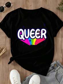 Camiseta con Estampado de Arcoíris Queer para Uso Casual y Actividades Deportivas - Estilo Urbano Vintage Unisex, Camiseta de Manga Corta de Algodón 100% con Cuello Redondo - Negro - Ver 3