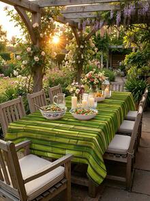 1/2pcs Tablecloth, Bamboo Pattern Tablecloth, Polyester Material, Suitable For Kitchen, Dining Room, Coffee Table, Picnic, Camping, Countryside Decor, Square Or Round Shape Available, Tabletop Protection, Holiday Decoration, Natural Fresh Style - Multicolor - View 15
