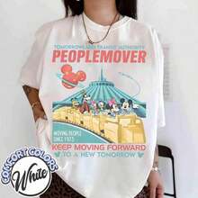 Soft Vintage Space Mountain And Friends T-Shirt, Tomorrowland Transit Authority People Mover T-Shirt, Keep Moving Forward, WDW Land Oversized T-Shirt, Women's Blouse, Women's Sportswear - 白色 - 查看 7
