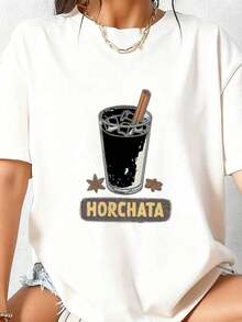 1 pieza Camiseta de Horchata, Bebida Deliciosa y Popular, 180g, 100% Algodón - Blanco 1 - Ver 3