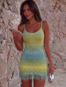 FOR BEAUTY Women's New Spring/Summer Knit Bodycon Dress, Suitable For Beach Vacation, Beach Party, Dates, Holidays, Music Festivals - Light Green - View 2