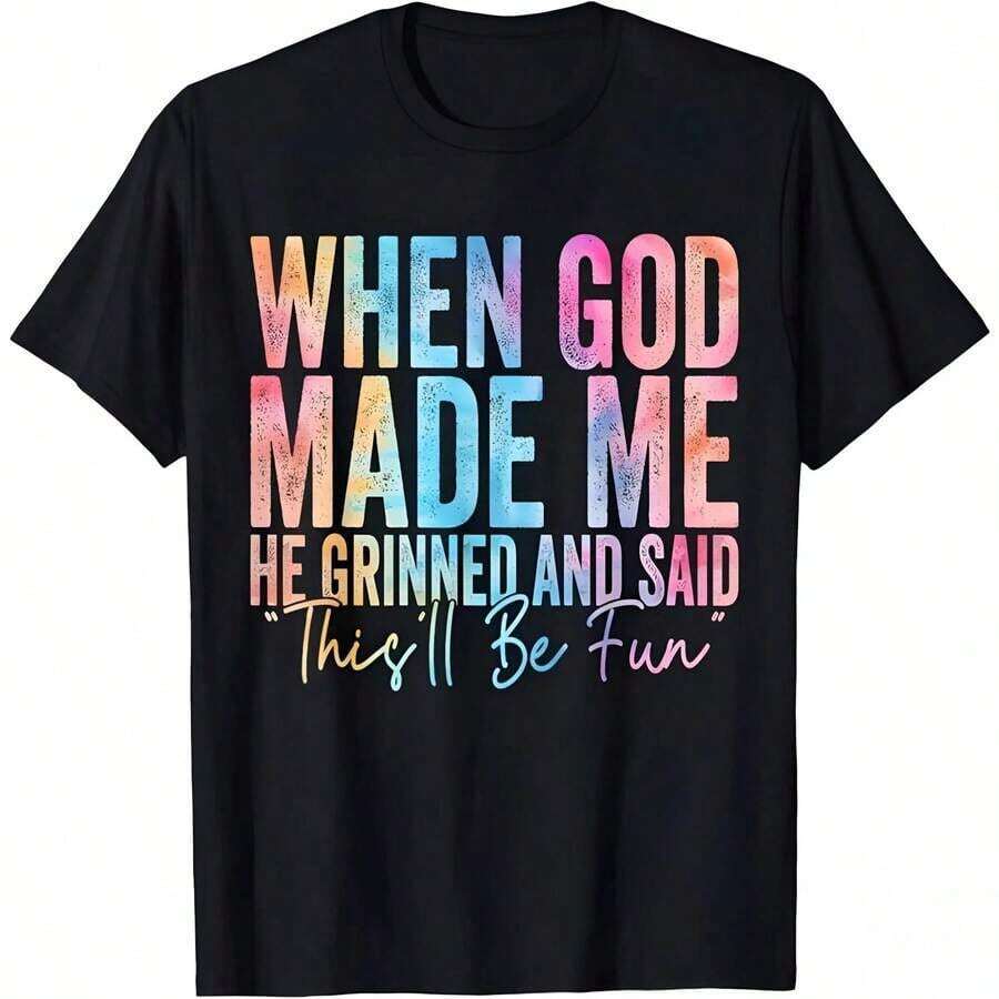 Camia de Algodón con Frase Sarcástica Divertida: "Cuando Dios Me Creó, Sonrió y Dijo".Camia Gráfica para Hombre y Mujer, Tallas S-5XL, Transpirable y Cómoda. - Negro - Ver 1