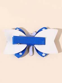 2pcs/Set Independence Day Star Print Hair Clips, Blue Bow Hair Clips With Shiny Sequin Windmill Decor, Patriotic Hair Accessories Suitable For Fashion Girls And Teenagers - Multicolor - View 5