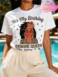 Camiseta Moderna para Mujer, Tops Casuales de Manga Corta para Mujer, Camiseta con Estampado 'Es Mi Cumpleaños, Reina Géminis, Cabello Rizado', Tops de Primavera y Verano para Mujer, Ropa de Mujer, Tops de Algodón, Ropa de Verano, Camiseta de Algodón, Top de Manga Corta con Cuello Redondo para Todas las Temporadas, Camiseta Casual de Manga Corta y Cuello Redondo para Primavera y Verano, Ropa Casual para Mujer - Blanco - Ver 5