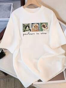 ropa de mujer Tallas Grandes - Camiseta con estampado gráfico de talla grande, manga corta, cuello redondo, top casual para verano y primavera, ropa de mujer de talla grande, camisas de mujer - Blanco - Ver 6