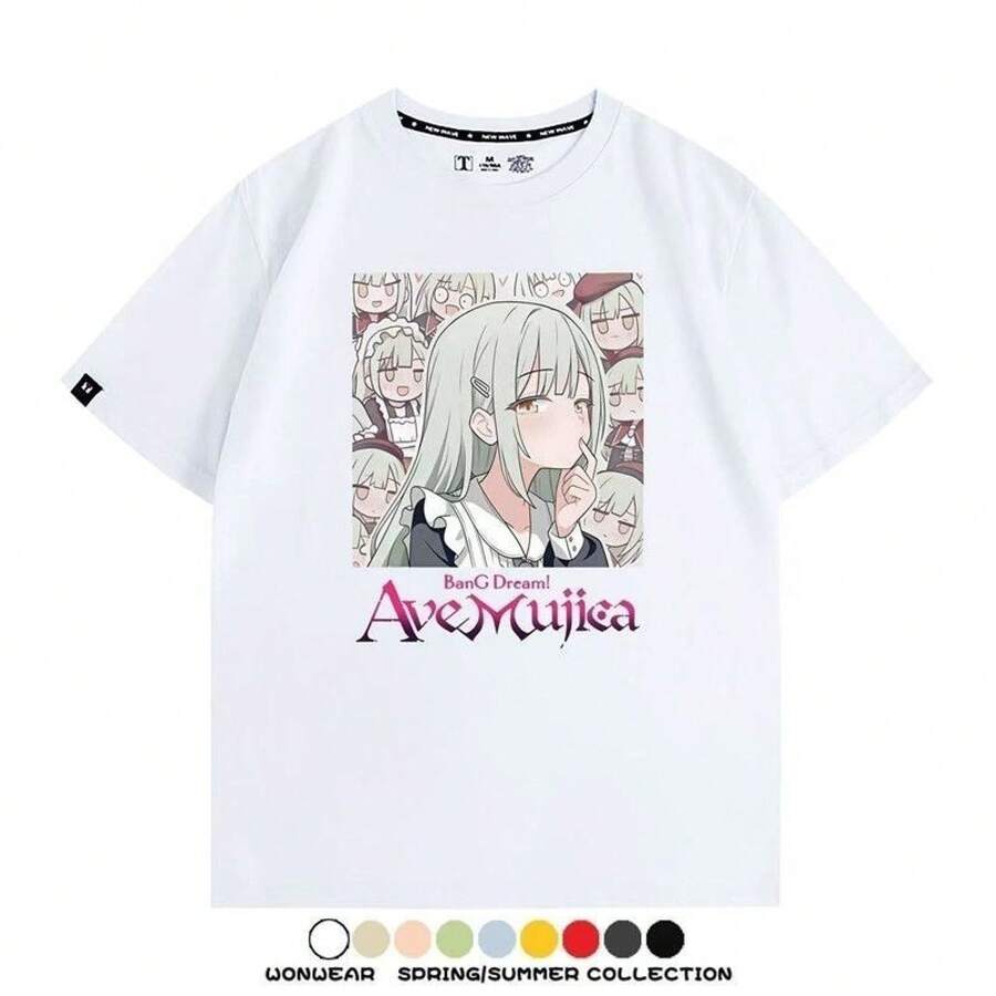 Camiseta 2D Unisex VersáTil De Ave Mujica, Merchandising De Anime, Wakaba Mutsumi, Manga Corta, BanG Dream! - Blanco - Ver 1