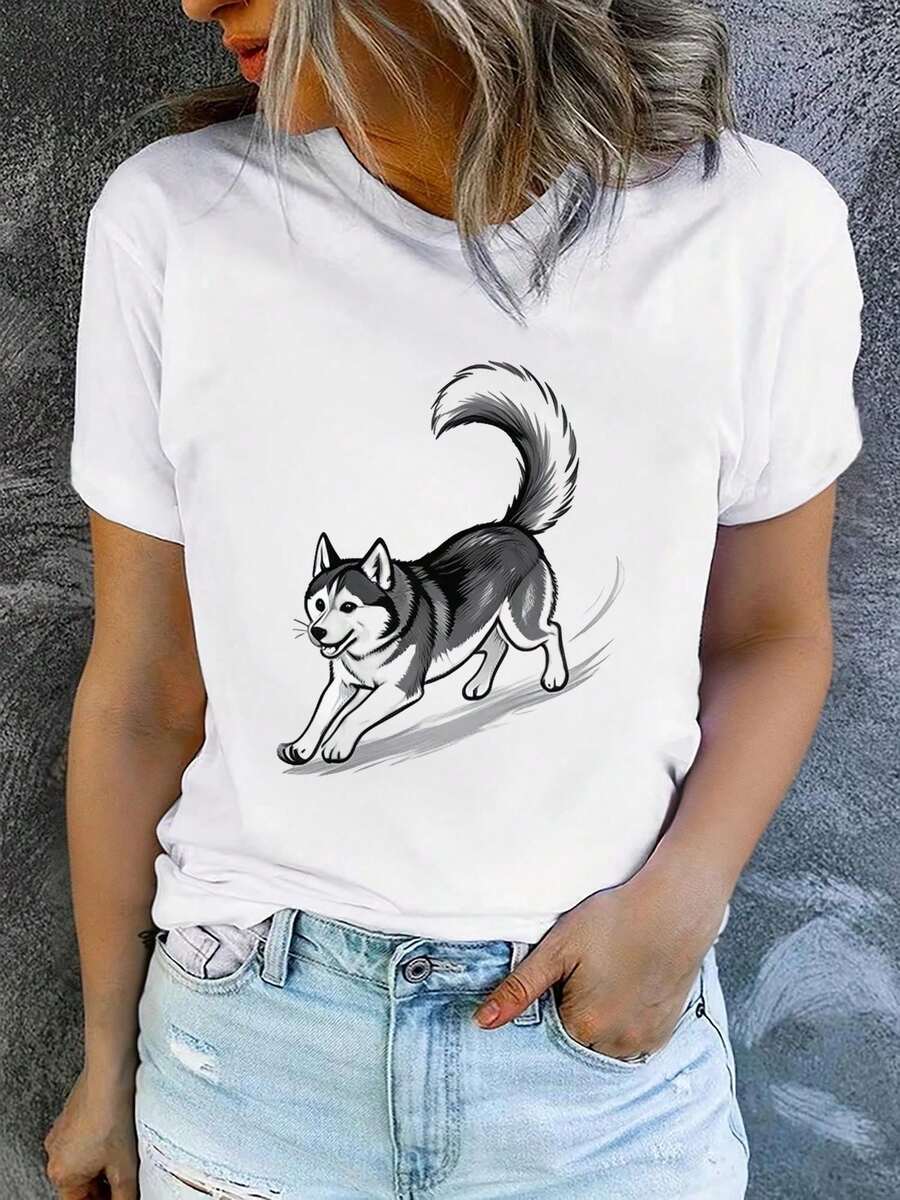 Camiseta de manga corta con cuello redondo para mujer, estampada, moderna y casual, lavable a máquina, ajuste cómodo, estampado plano 2D Blusas Para Mujer Casual. - Blanco_05 - Ver 1