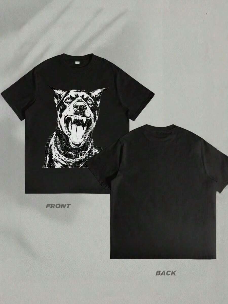 Men's Short Sleeve T-Shirt, Couple T-Shirts, Ideal Birthday Gift For Men, Perfect Gift, 100% Cotton, High Quality Printed Men's T-Shirt, Breathable, Loose Fit, Soft And Comfortable For Casual Wear, Suitable For Summer Outdoors, Couple Style, 100% Cotton - 黑色 - 查看 1