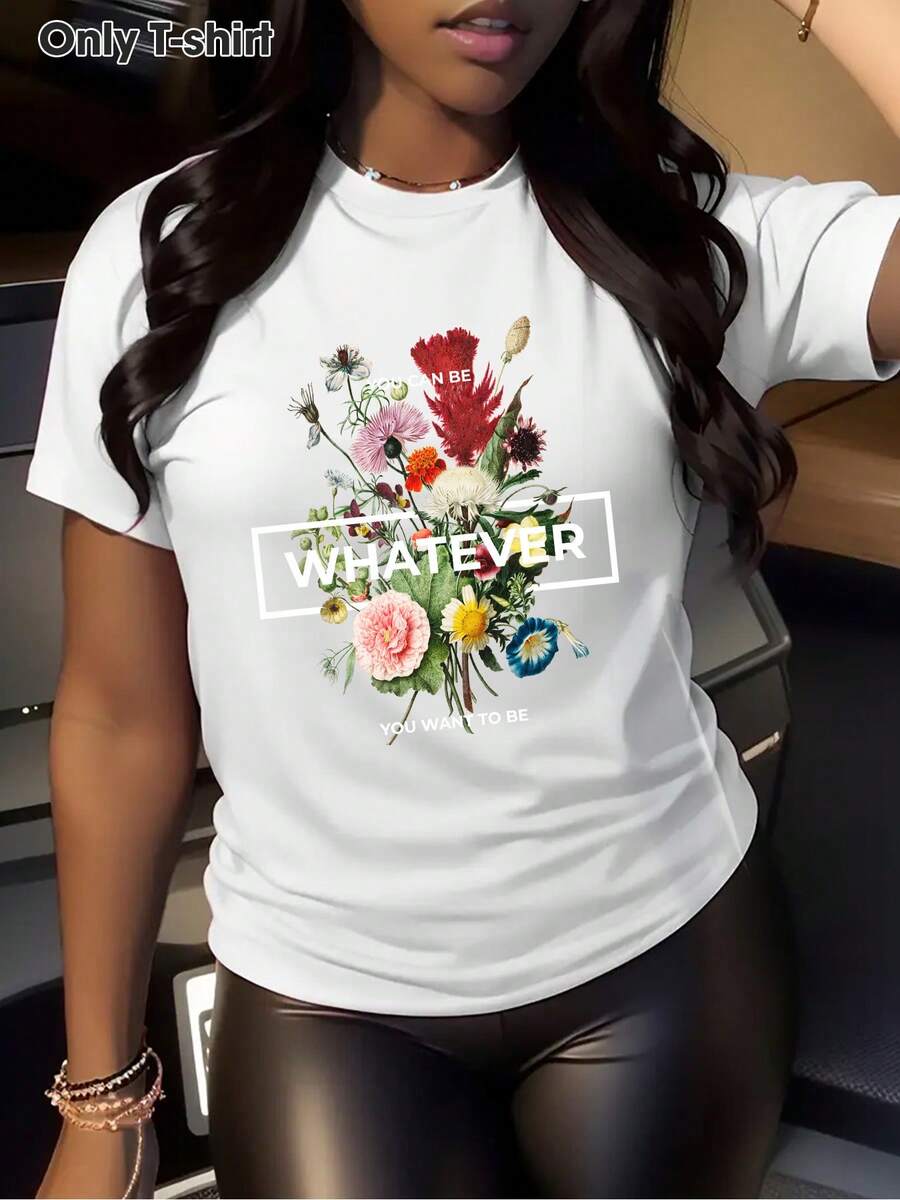 Camiseta de Algodón Estampada para Mujer Talla - Suave y transpirable, con cuello redondo, para uso diario, con estampados de lirios rojos y dorados, rosas rosadas y narcisos azules, ligera y lavable aáquina, perfecta para uso casual o como regalo para citas - para cumpleaños y aniversarios - Camiseta de Manga Corta de Algodón, Cuello Redondo, Estilo Vintage Urbano, Unisex y Holgada. - Blanco - Ver 1