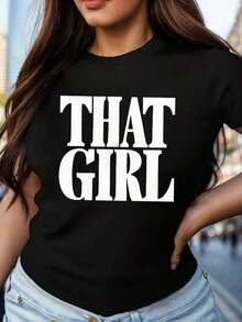 Camiseta estilo casual mujer divertida gráfica "That Girl" cómoda manga corta para jóvenes y adolescentes ideal para diario y salidas en color negro varias tallas disponibles moda urbana  2023 camiseta gráfica. - Negro - Ver 12